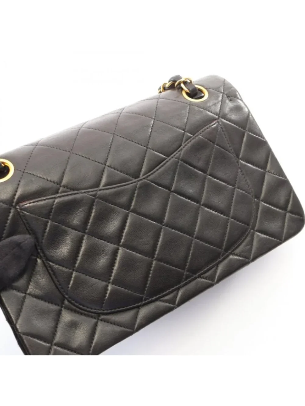 Chanel Shoulder Bag Quilted Double Flap Black Lambskin Chain